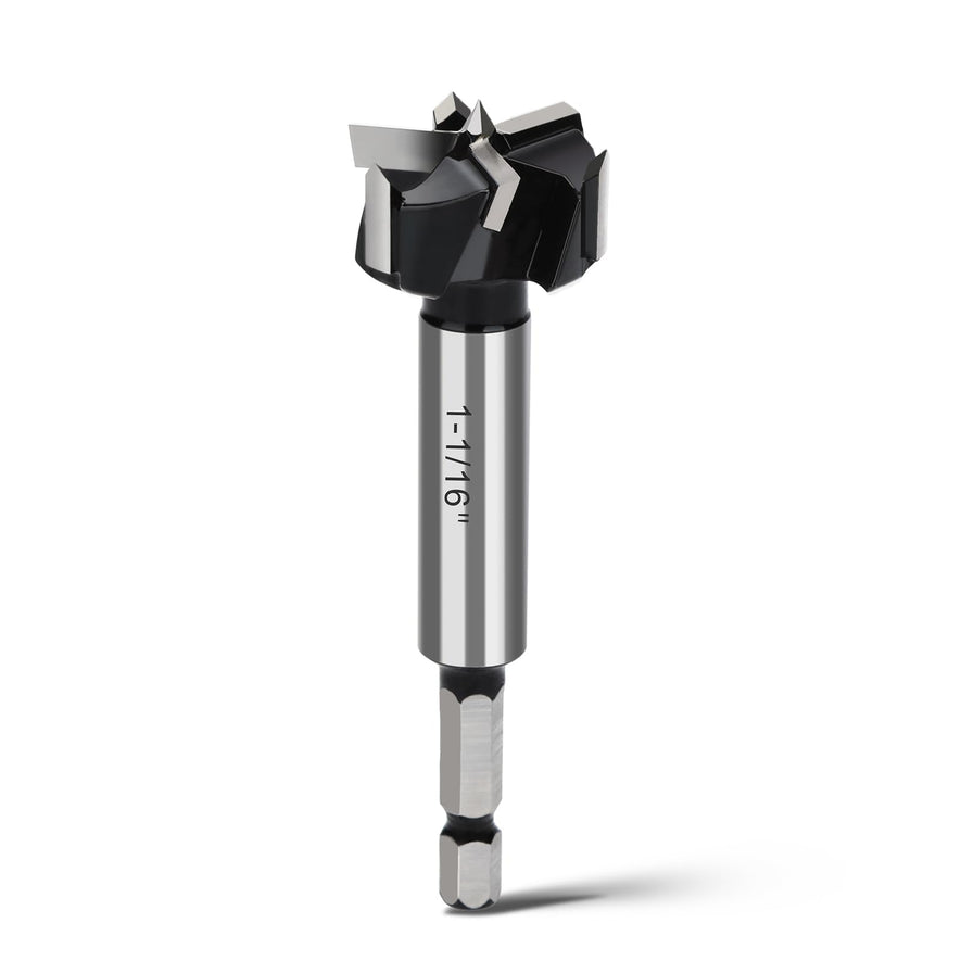 1" Forstner Drill Bit with 1/4" Quick Change Hex Shank,Triple Flute Tungsten Carbide Tipped - for Hard Wood,Soft Wood Woodworking Hinge Cutter Tool Kits for Veneered Plywood Plastic
