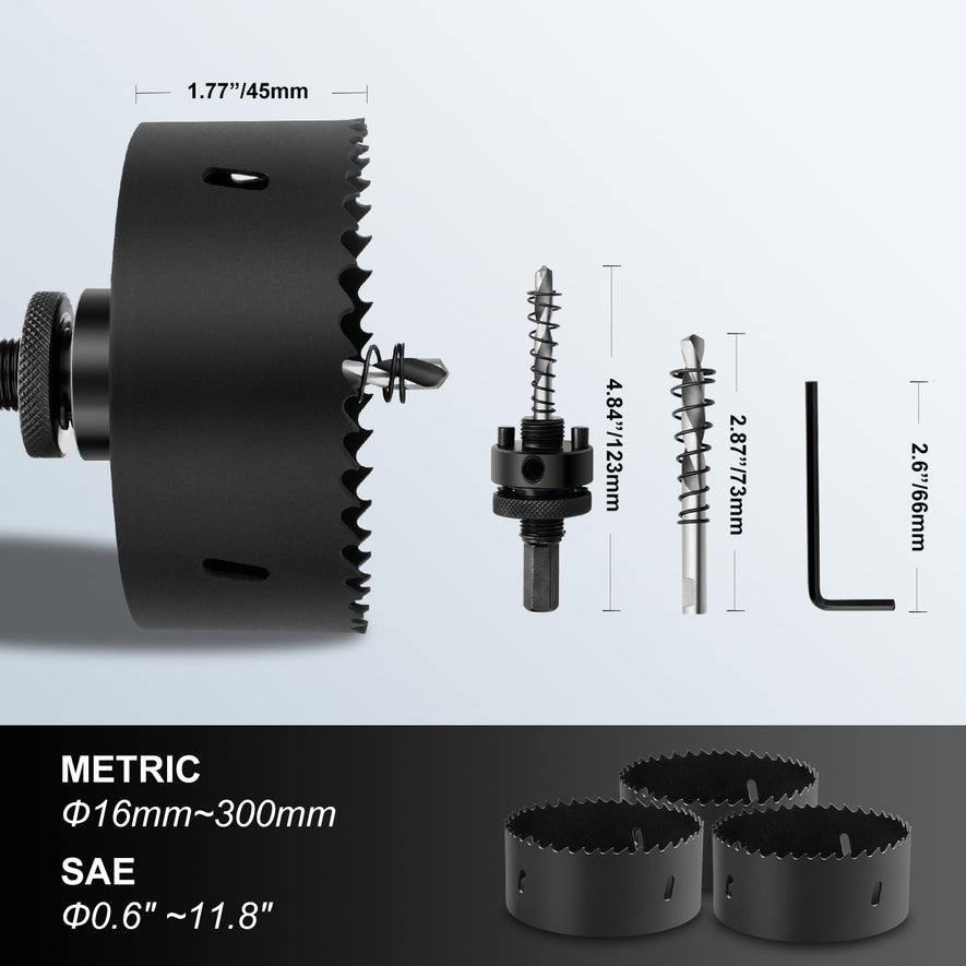 7" 丨178mm Hole Saws with Heavy Duty Arbor HSS Bi-Metal Hole Cutter Drill Bit for Wood Cornhole Boards Plastic Drywall Metal Fiberboard(Black)