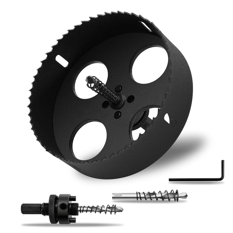 7" 丨178mm Hole Saws with Heavy Duty Arbor HSS Bi-Metal Hole Cutter Drill Bit for Wood Cornhole Boards Plastic Drywall Metal Fiberboard(Black)