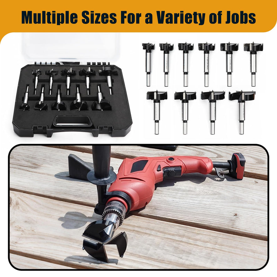 10PCS Forstner Drill Bit,Triple Flute Tungsten Carbide Tipped - for Hard Wood,Soft Wood Woodworking Hinge Cutter Tool Kits for Veneered Plywood Plastic