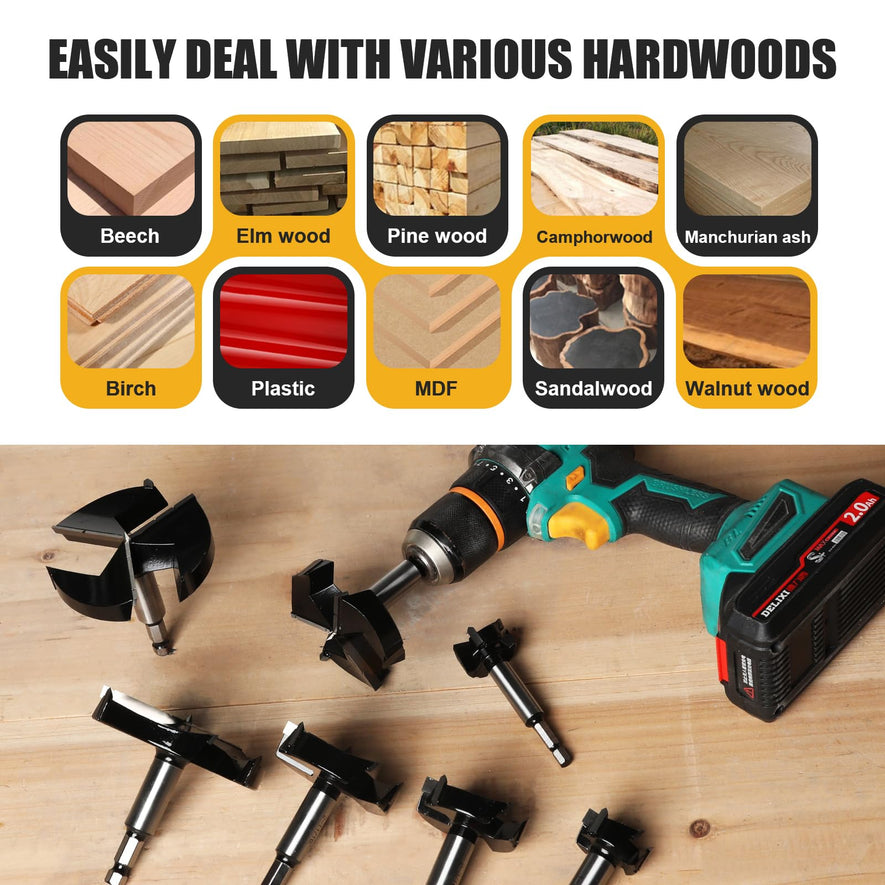 1" Forstner Drill Bit with 1/4" Quick Change Hex Shank,Triple Flute Tungsten Carbide Tipped - for Hard Wood,Soft Wood Woodworking Hinge Cutter Tool Kits for Veneered Plywood Plastic
