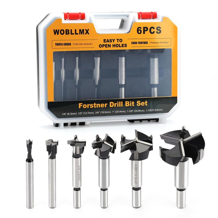 10PCS Forstner Drill Bit,Triple Flute Tungsten Carbide Tipped - for Hard Wood,Soft Wood Woodworking Hinge Cutter Tool Kits for Veneered Plywood Plastic