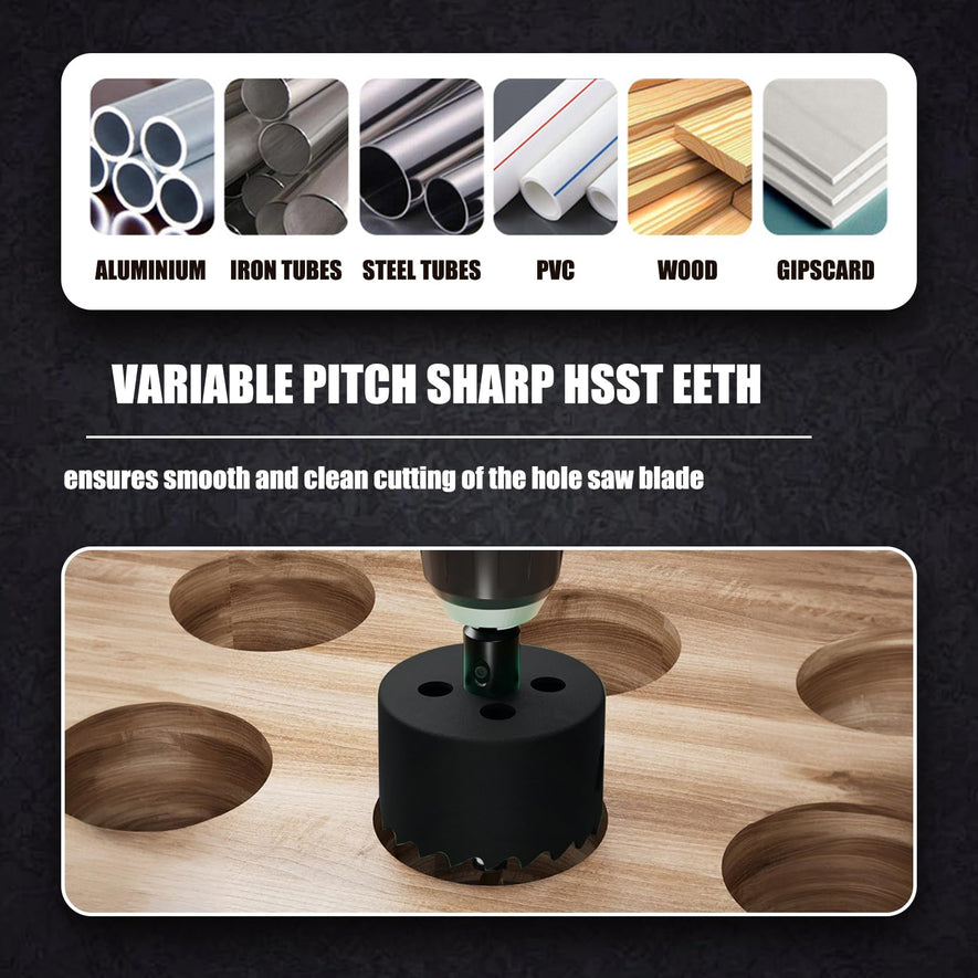 7" 丨178mm Hole Saws with Heavy Duty Arbor HSS Bi-Metal Hole Cutter Drill Bit for Wood Cornhole Boards Plastic Drywall Metal Fiberboard(Black)