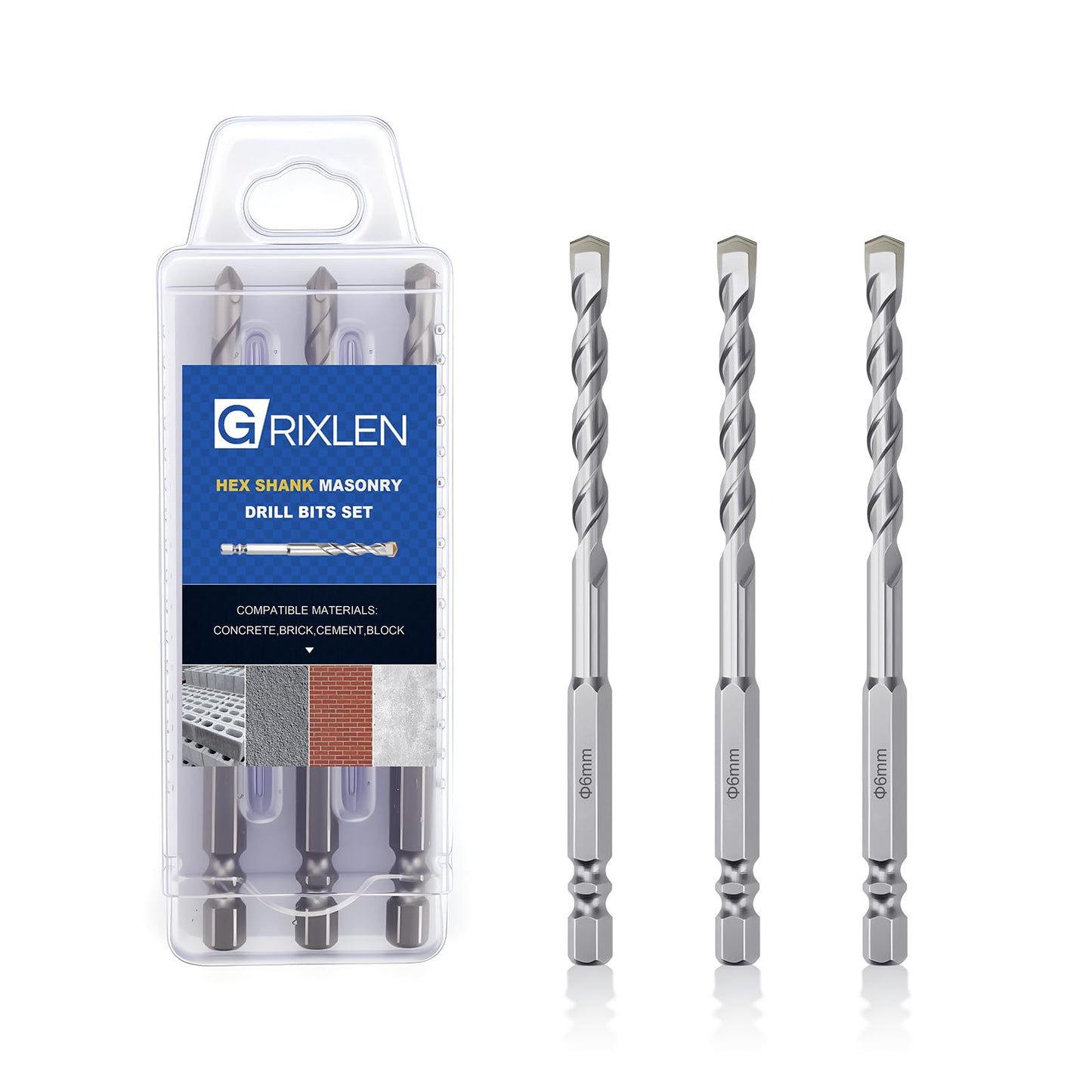 3 Pack 1/4"(6mm) Hex Shank Hammer Drill Masonry Bits, 4.3" Length Masonry Drill Bits for Concrete, Cement, Brick, Stone (3 Pieces, 1/4" x 4.3" (6x110mm))