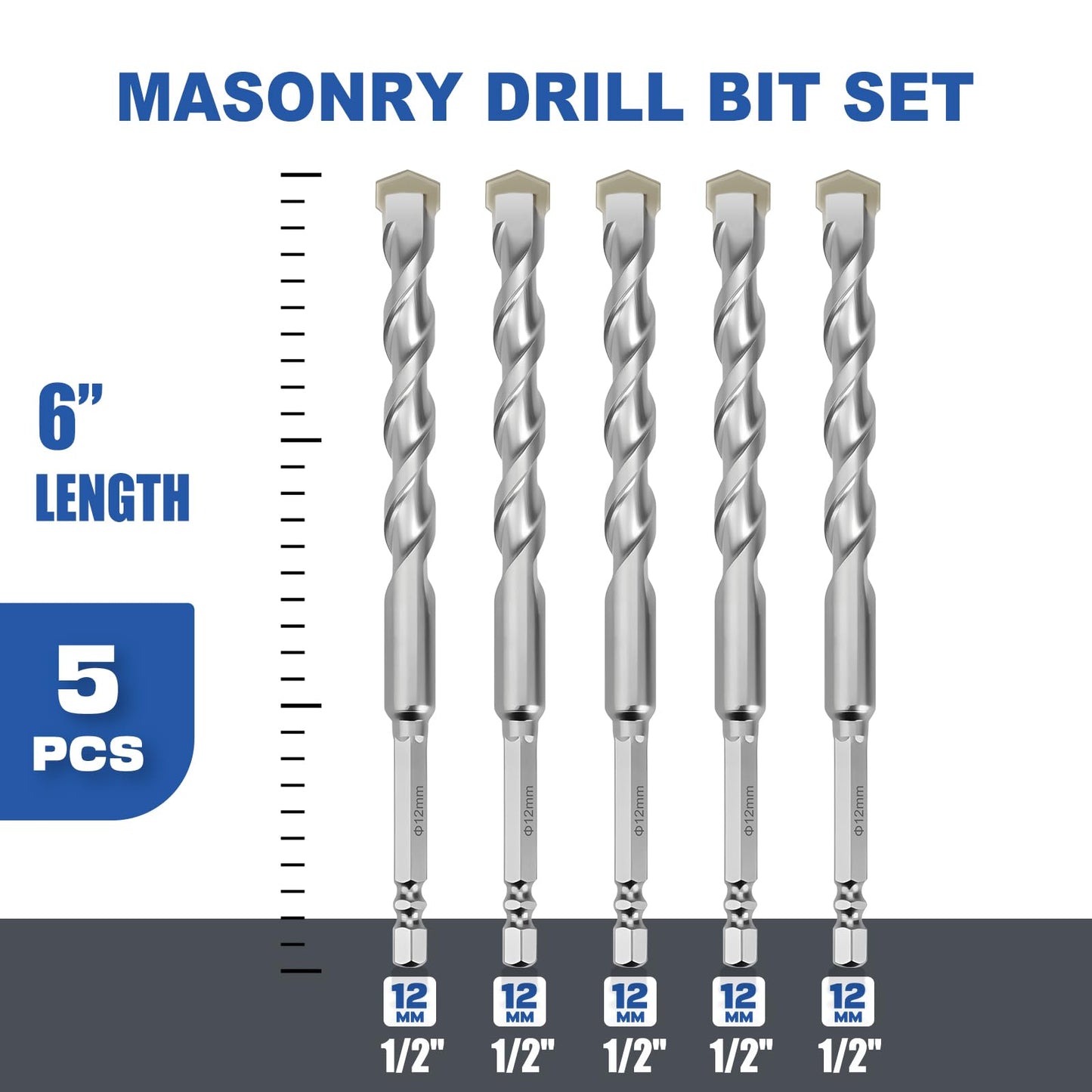 3 Pack 1/4"(6mm) Hex Shank Hammer Drill Masonry Bits, 4.3" Length Masonry Drill Bits for Concrete, Cement, Brick, Stone (3 Pieces, 1/4" x 4.3" (6x110mm))