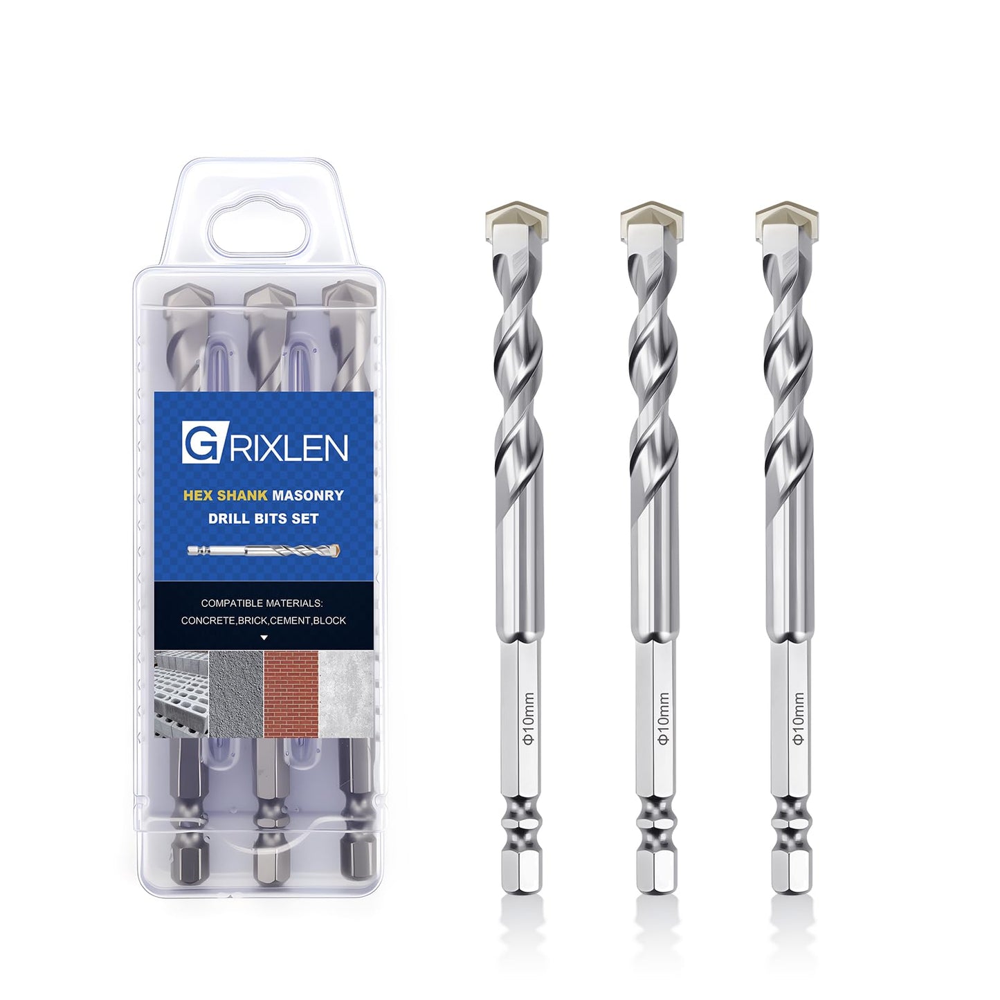 3 Pack 1/4"(6mm) Hex Shank Hammer Drill Masonry Bits, 4.3" Length Masonry Drill Bits for Concrete, Cement, Brick, Stone (3 Pieces, 1/4" x 4.3" (6x110mm))
