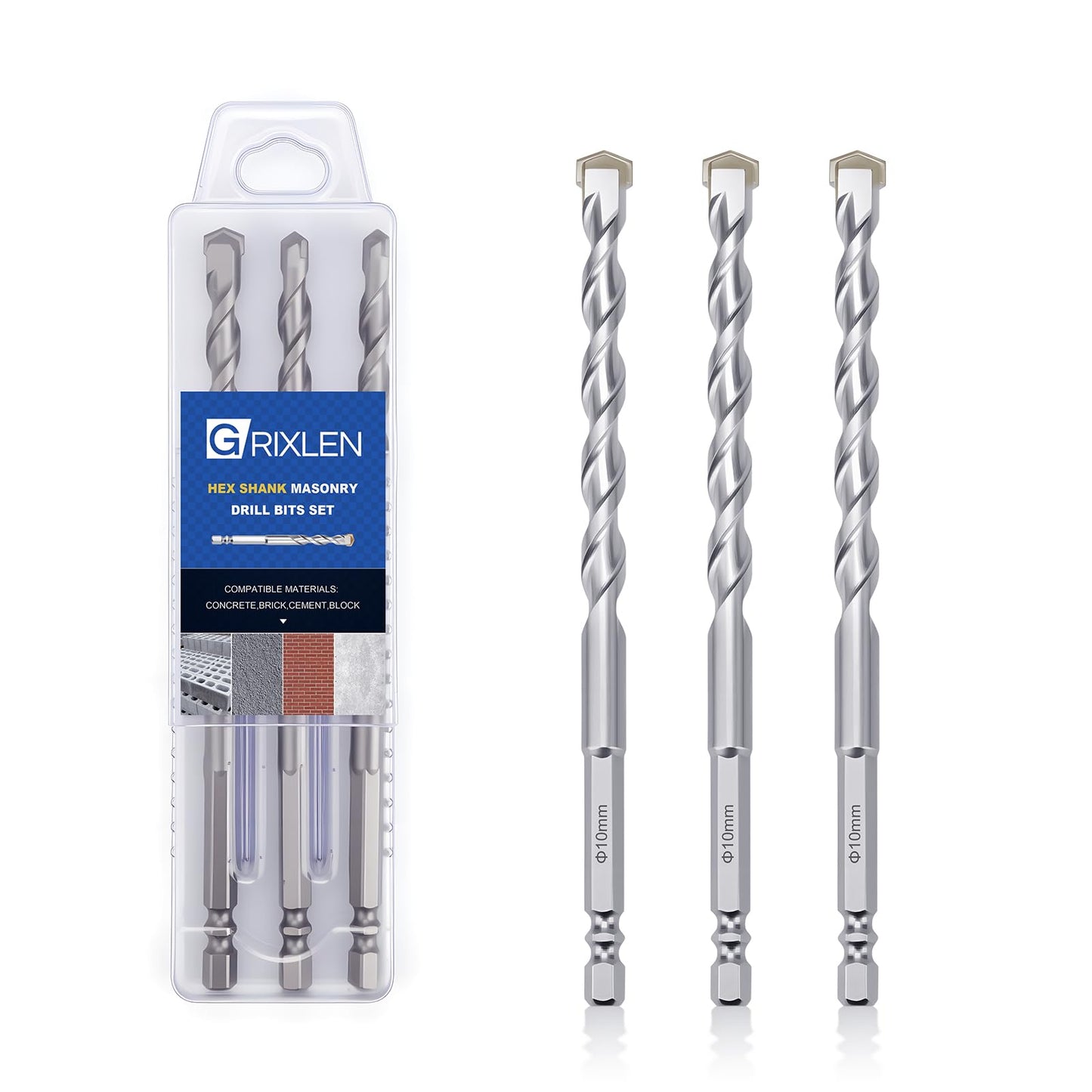 3 Pack 1/4"(6mm) Hex Shank Hammer Drill Masonry Bits, 4.3" Length Masonry Drill Bits for Concrete, Cement, Brick, Stone (3 Pieces, 1/4" x 4.3" (6x110mm))
