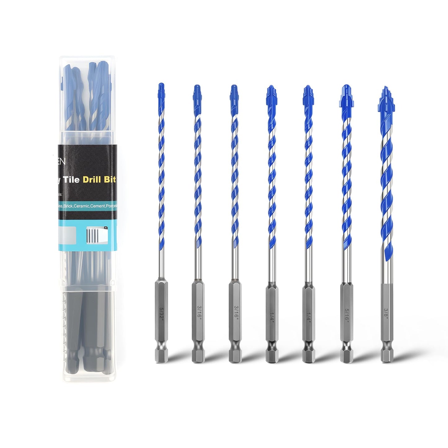 5 Pack 3/16" Tile Drill Bits, Hex Shank Step Masonry Drill Bits for Tile,Concrete, Porcelain,Brick, Glass, Cement, 6" Length