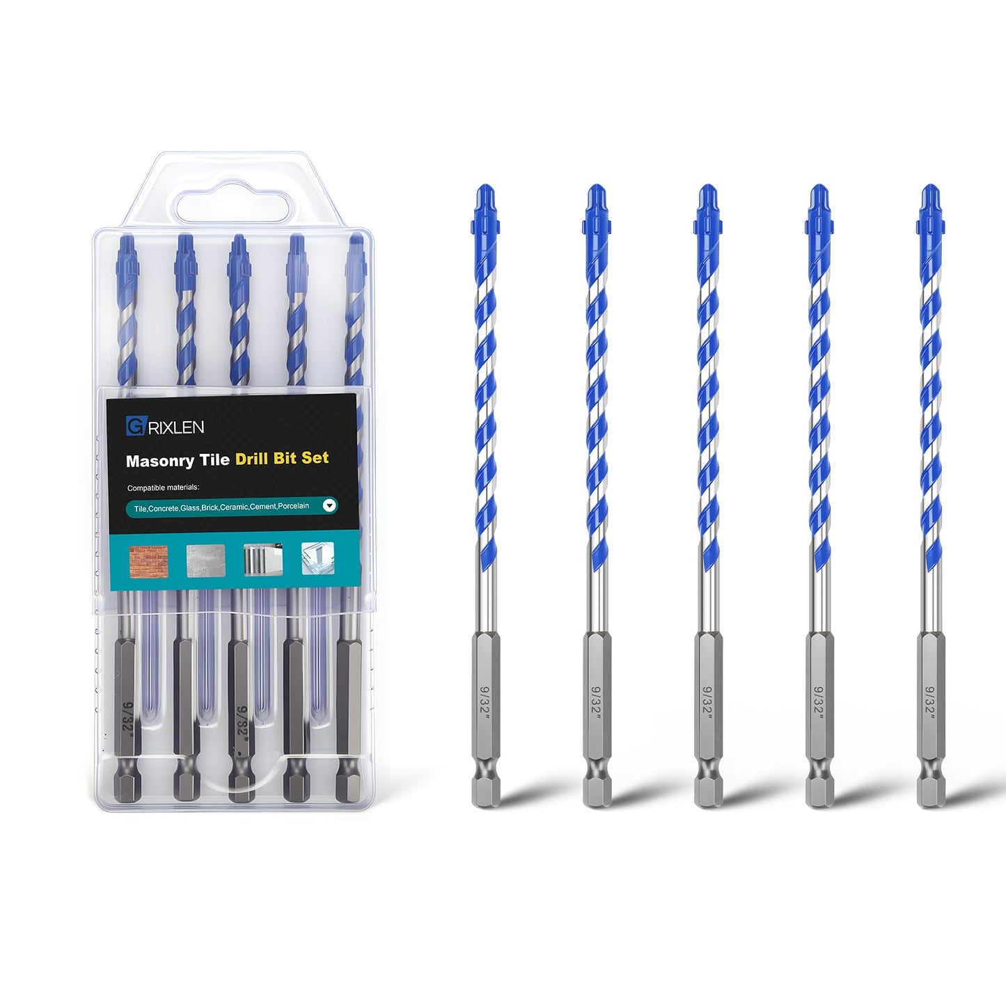 5 Pack 3/16" Tile Drill Bits, Hex Shank Step Masonry Drill Bits for Tile,Concrete, Porcelain,Brick, Glass, Cement, 6" Length