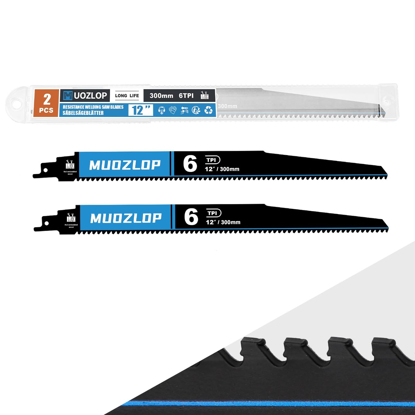 2 Pack 12 inch Reciprocating Saw Blades Set，3 TPI High Carbon Saw Blades for Wood Cutting ，Saw Blades with Organizer Case (2, 3T/12inch)