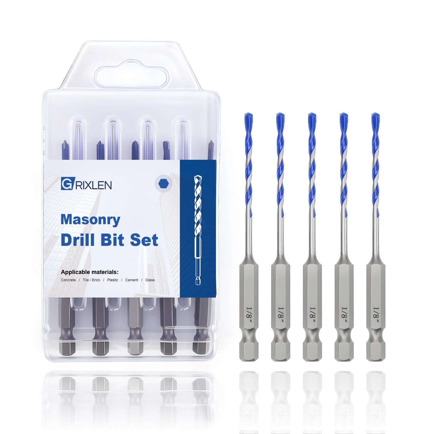 5 Pack 5/32" Masonry Drill Bit Set,Concrete Drill Bit Set,Concrete Drill Bits for Concrete, Tile,Brick, Cement,Glass (Hex Shank, 5/32 inch（ 5 Pack ）)