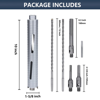 76 mm Diamant-Trockenbohrkrone, 254 mm Bohrtiefe, 5/8"-11 Gewinde Kernbohrer für Beton Mauerwerk Ziegelstein, inklusive 3 Adapter SDS Plus, SDS Max und Sechskant (76 mm)