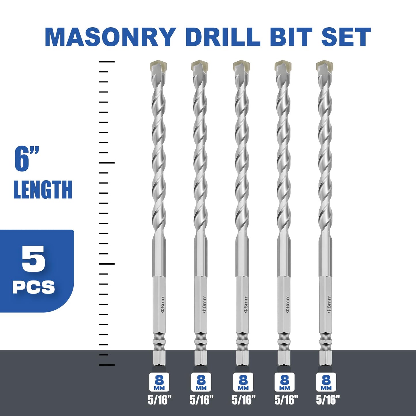 3 Pack 1/4"(6mm) Hex Shank Hammer Drill Masonry Bits, 4.3" Length Masonry Drill Bits for Concrete, Cement, Brick, Stone (3 Pieces, 1/4" x 4.3" (6x110mm))