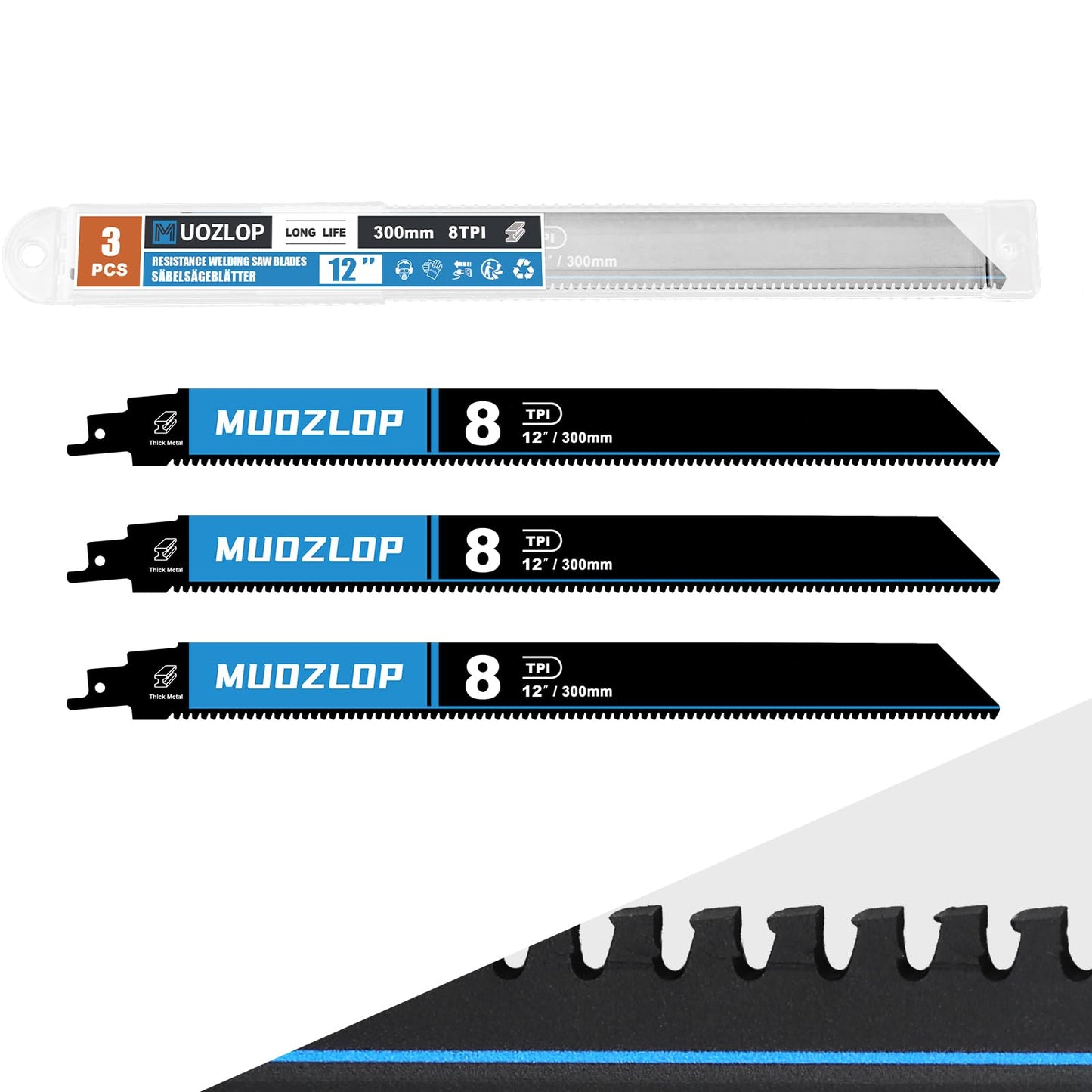 2 Pack 12 inch Reciprocating Saw Blades Set，3 TPI High Carbon Saw Blades for Wood Cutting ，Saw Blades with Organizer Case (2, 3T/12inch)