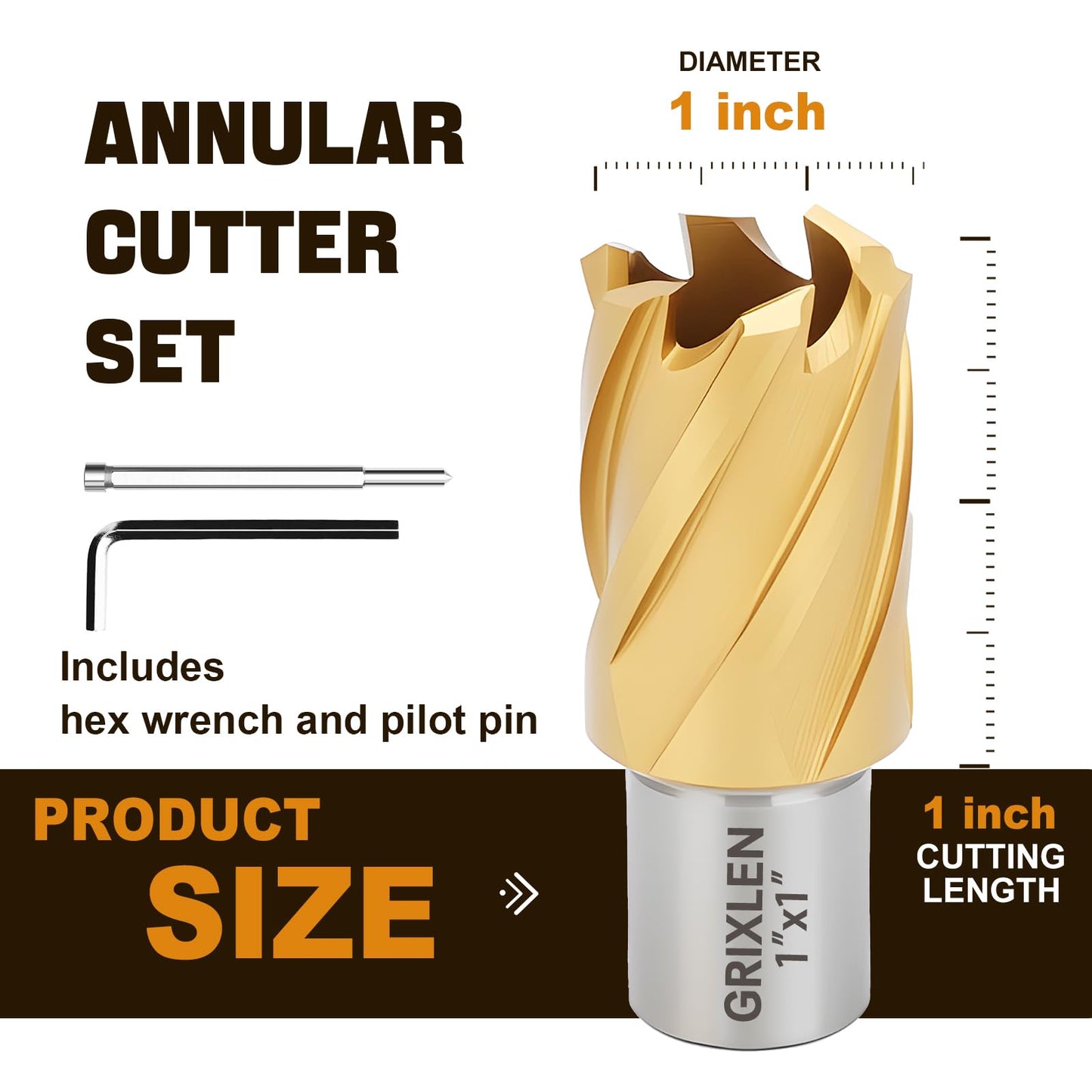21/32"x1" HSS Annular Cutter，Titanium Coating，Weldon Shank，Diameter 21/32"，Cutting Depth 1"