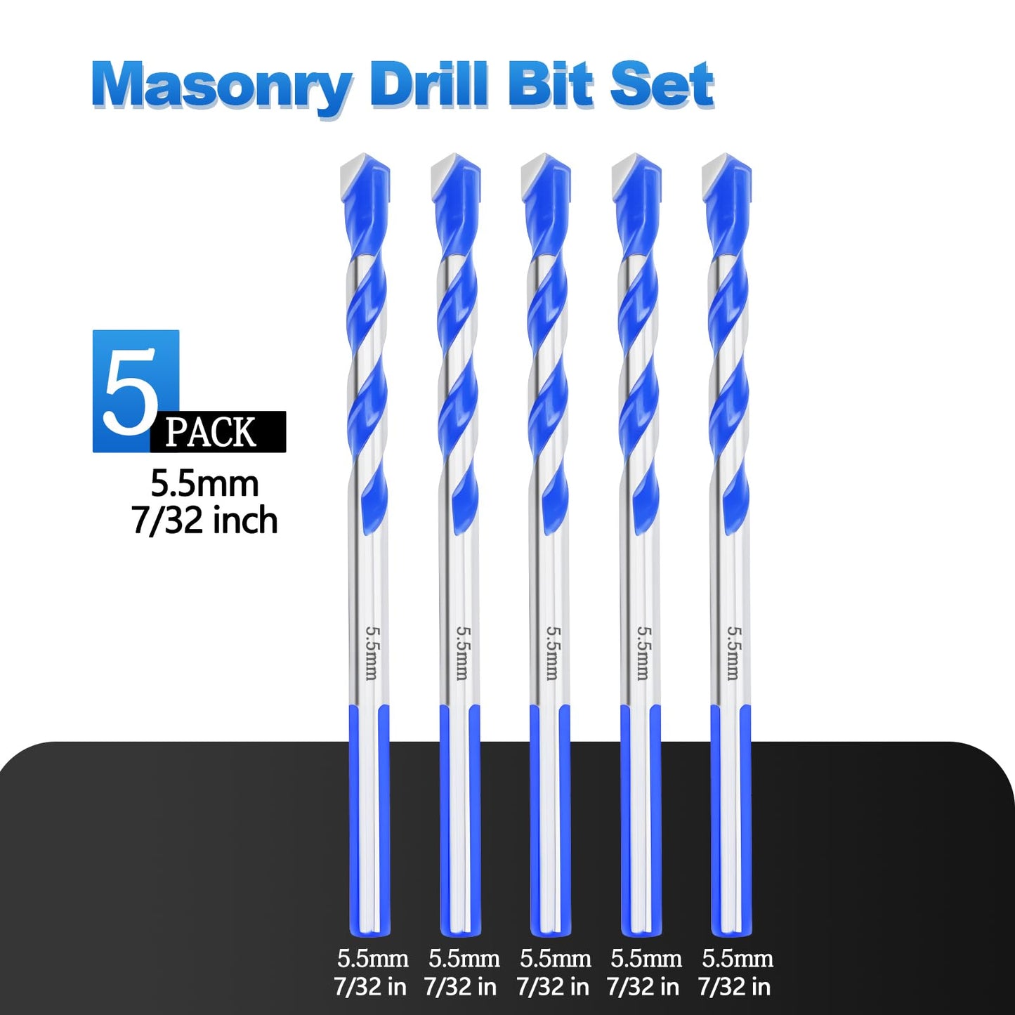 5 Pack 5/32" Masonry Drill Bit Set,Concrete Drill Bit Set,Concrete Drill Bits for Concrete, Tile,Brick, Cement,Glass (Hex Shank, 5/32 inch（ 5 Pack ）)