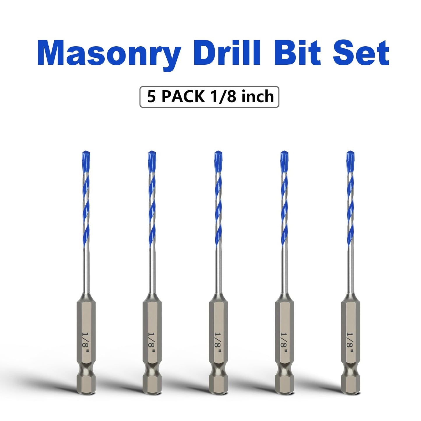 5 Pack 1/8 inch Masonry Drill Bit Set,Concrete Drill Bit Set with Hex Shank,Carbide Tip Drill Bits for Concrete, Cement, Tile,Brick, Plastic and Ceramic (1/8"（5 Pcs）)