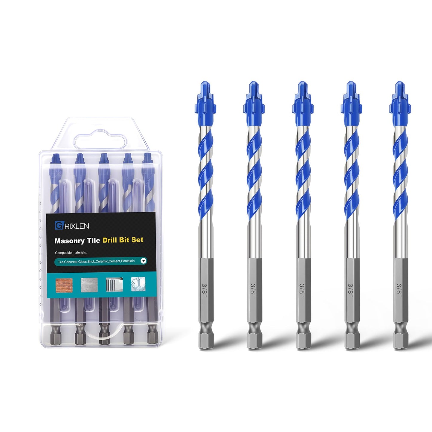 5 Pack 3/16" Tile Drill Bits, Hex Shank Step Masonry Drill Bits for Tile,Concrete, Porcelain,Brick, Glass, Cement, 6" Length
