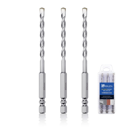 3er-Pack 1/4"(6mm) Sechskantschaft Hammerbohrer Steinbohrer, 110mm Länge Steinbohrer für Beton, Zement, Ziegel, Stein (3 Stück, 1/4" x 4.3" (6x110mm))