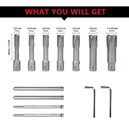 12er-Pack Hohlbohrer-Set 7/16 bis 1-1/8 Zoll mit Weldon-Schaft, 11 mm ~ 29 mm Hartmetall-Hohlbohrer für Edelstahl, Eisen (1-3/8 Zoll Schnitttiefe)