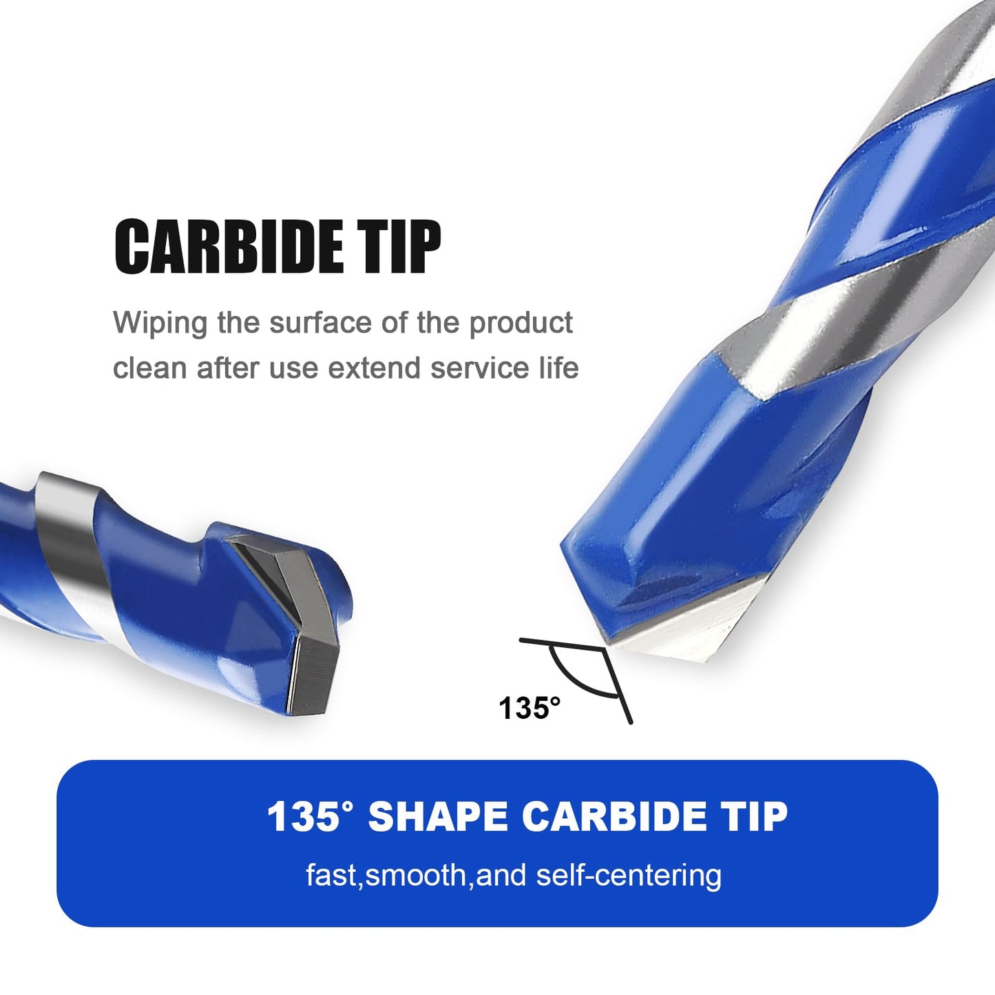 5 Pack 1/8 inch Masonry Drill Bit Set,Concrete Drill Bit Set with Hex Shank,Carbide Tip Drill Bits for Concrete, Cement, Tile,Brick, Plastic and Ceramic (1/8"（5 Pcs）)