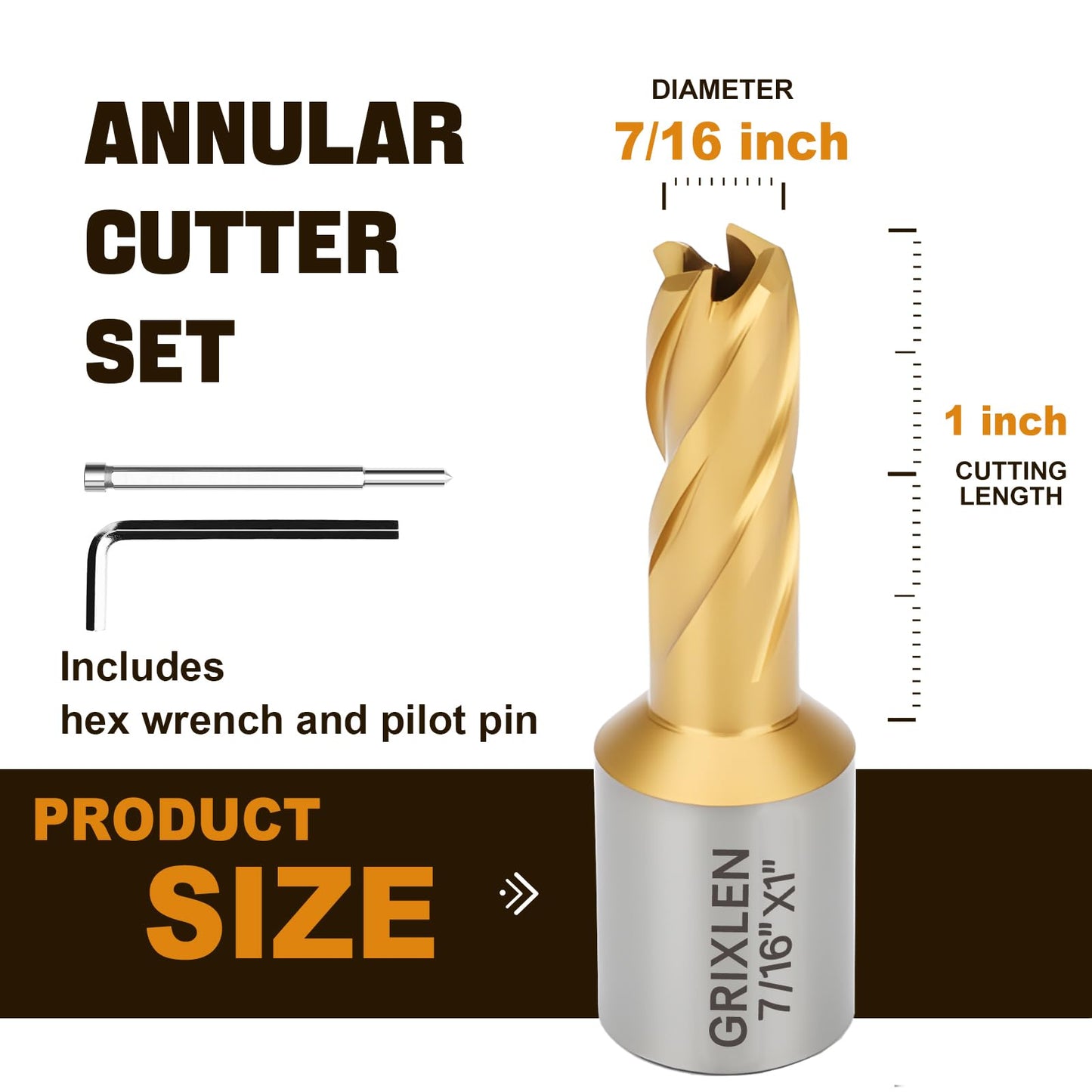 21/32"x1" HSS Annular Cutter，Titanium Coating，Weldon Shank，Diameter 21/32"，Cutting Depth 1"