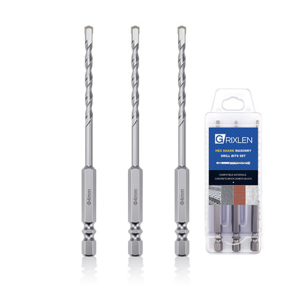 3er-Pack 1/4"(6mm) Sechskantschaft Hammerbohrer Steinbohrer, 110mm Länge Steinbohrer für Beton, Zement, Ziegel, Stein (3 Stück, 1/4" x 4.3" (6x110mm))