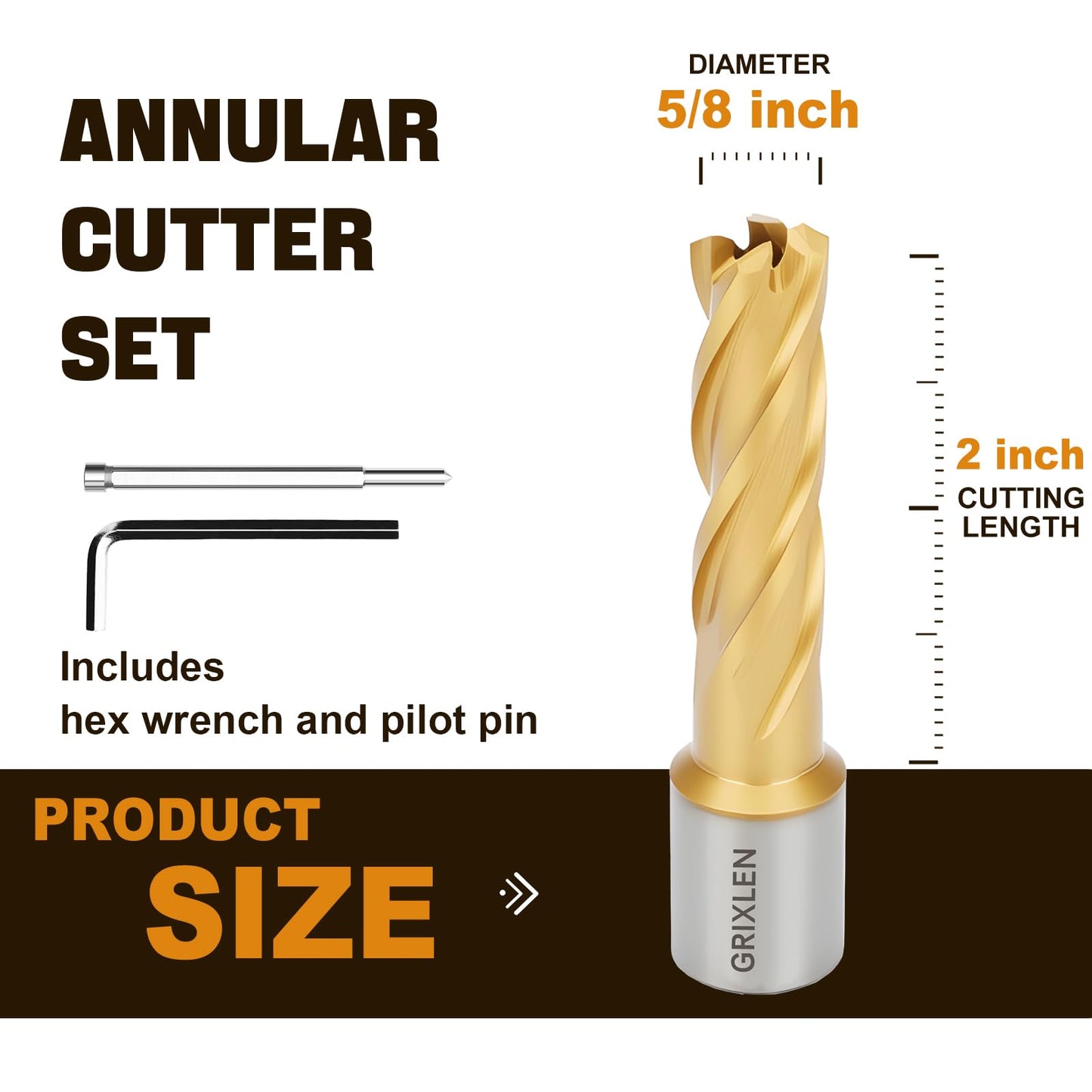 21/32"x1" HSS Annular Cutter，Titanium Coating，Weldon Shank，Diameter 21/32"，Cutting Depth 1"