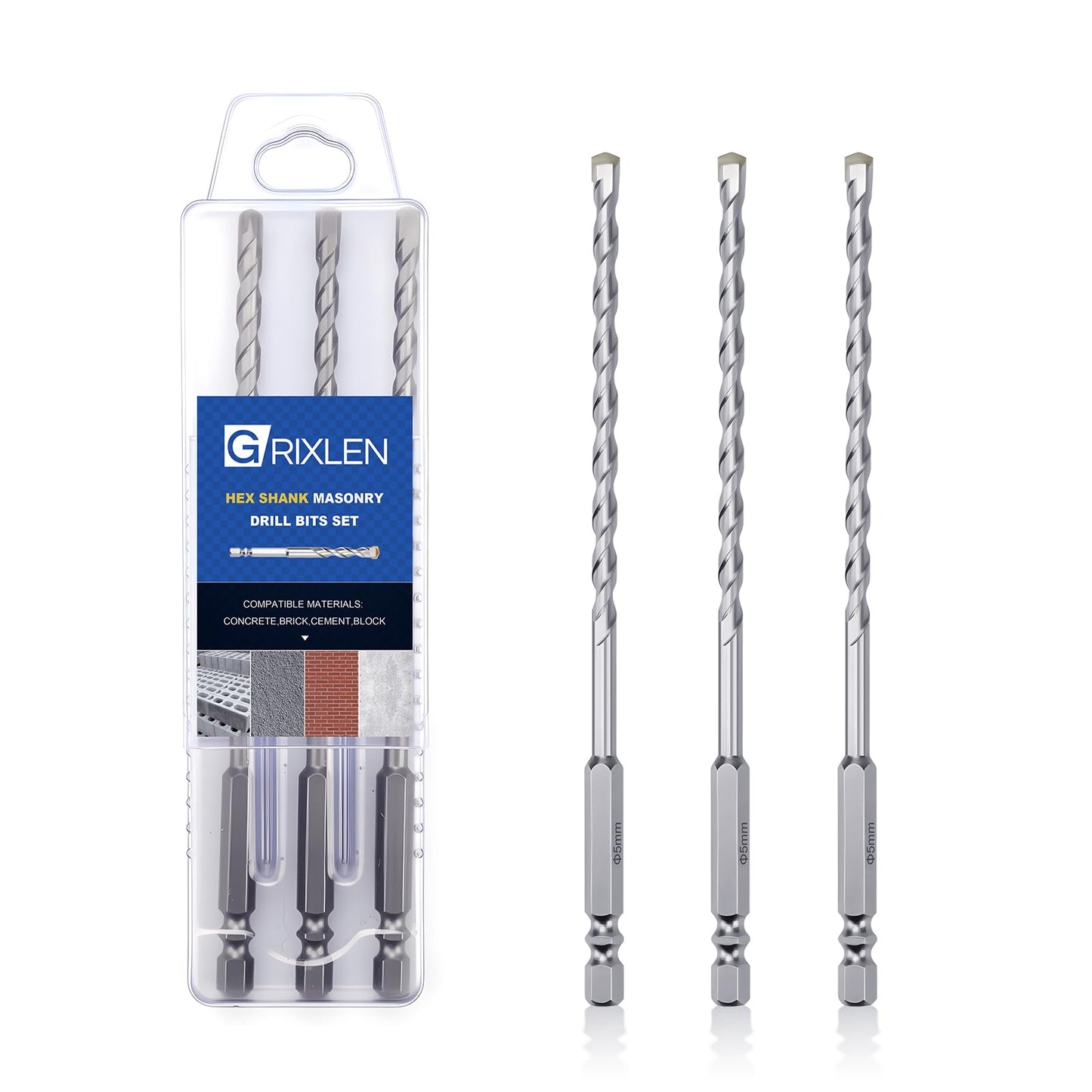 3 Pack 1/4"(6mm) Hex Shank Hammer Drill Masonry Bits, 4.3" Length Masonry Drill Bits for Concrete, Cement, Brick, Stone (3 Pieces, 1/4" x 4.3" (6x110mm))