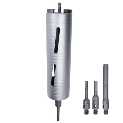 76 mm Diamant-Trockenbohrkrone, 254 mm Bohrtiefe, 5/8"-11 Gewinde Kernbohrer für Beton Mauerwerk Ziegelstein, inklusive 3 Adapter SDS Plus, SDS Max und Sechskant (76 mm)