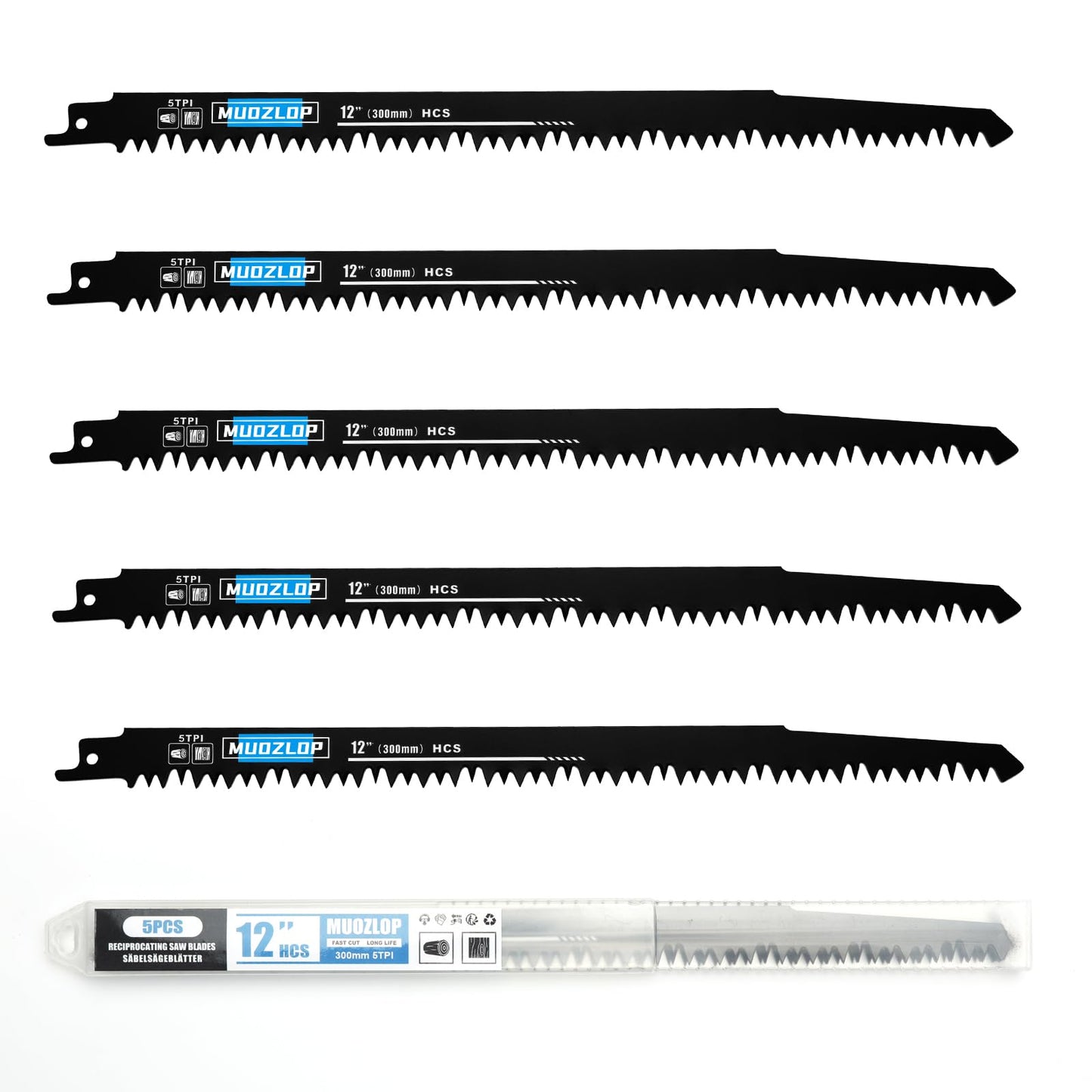 5 Pack 9 inch Reciprocating Saw Blades Set, 6TPI High Carbon Saw Blades, Woodcutting Saw Blades with Organizer Case (5, 6TPI/9 inch)