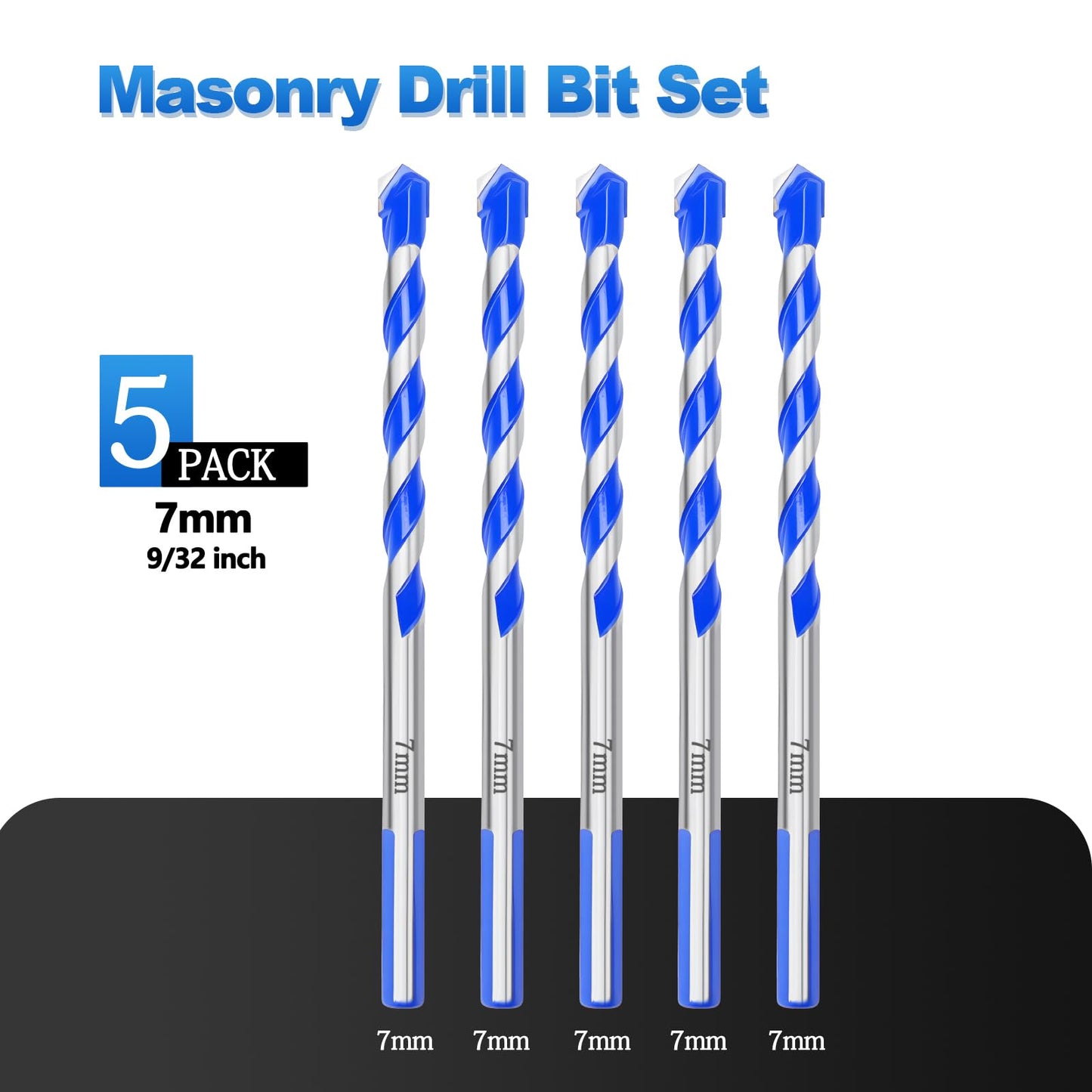 5 Pack 5/32" Masonry Drill Bit Set,Concrete Drill Bit Set,Concrete Drill Bits for Concrete, Tile,Brick, Cement,Glass (Hex Shank, 5/32 inch（ 5 Pack ）)