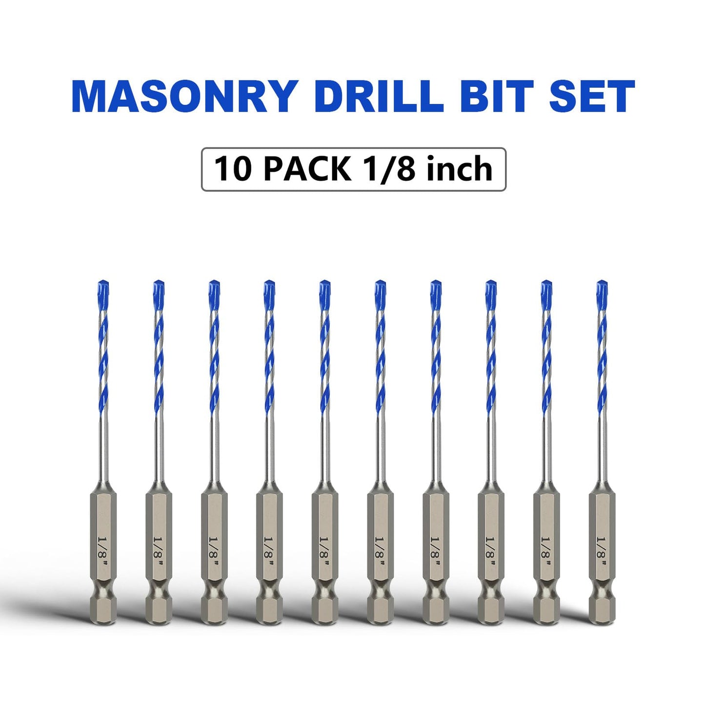 5 Pack 1/8 inch Masonry Drill Bit Set,Concrete Drill Bit Set with Hex Shank,Carbide Tip Drill Bits for Concrete, Cement, Tile,Brick, Plastic and Ceramic (1/8"（5 Pcs）)