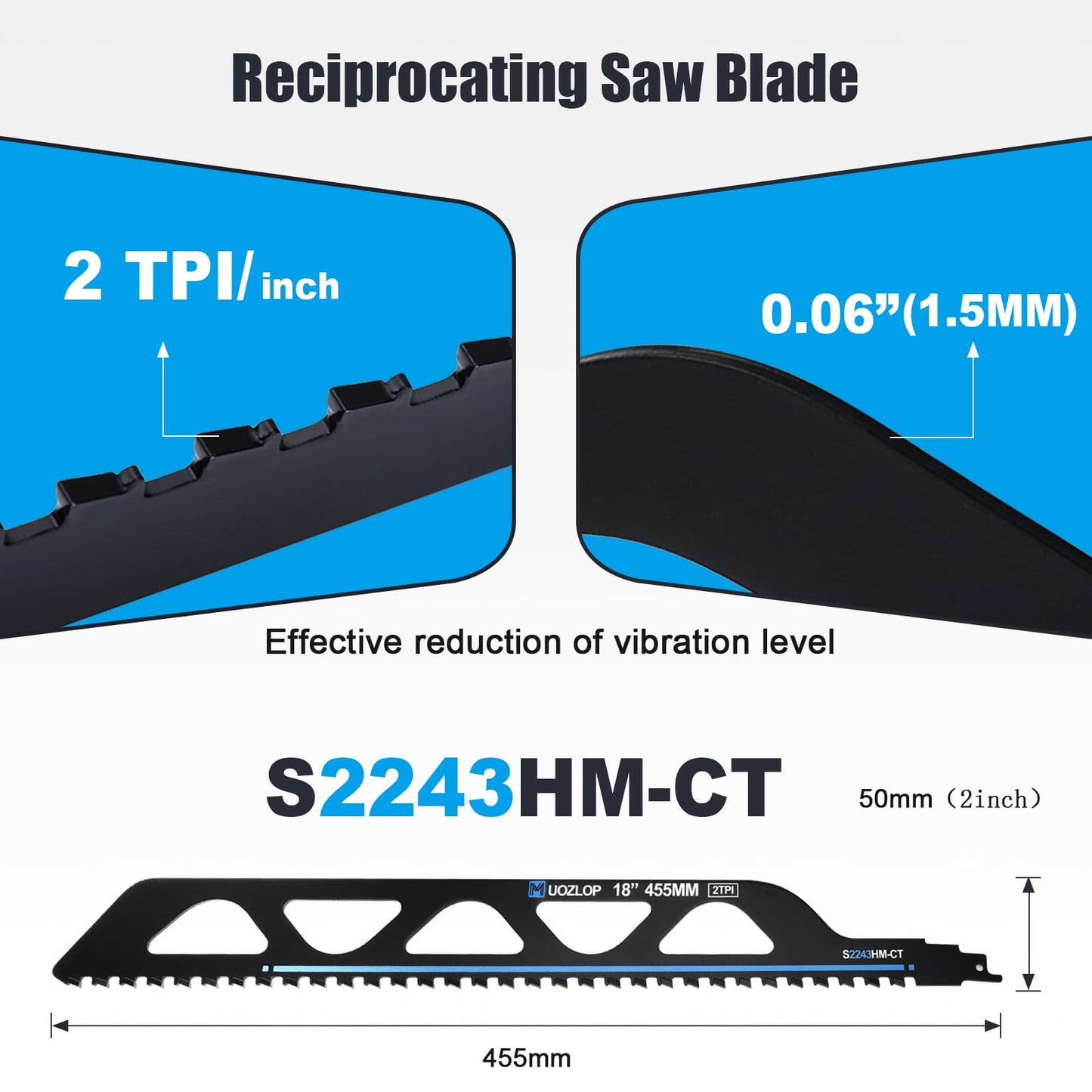 12 inch Masonry Reciprocating Saw Blades,2TPI Carbide Blade Strong teeths for Cutting Brick, Cement, Porous Concrete，3 Pack (3, 12 inch)