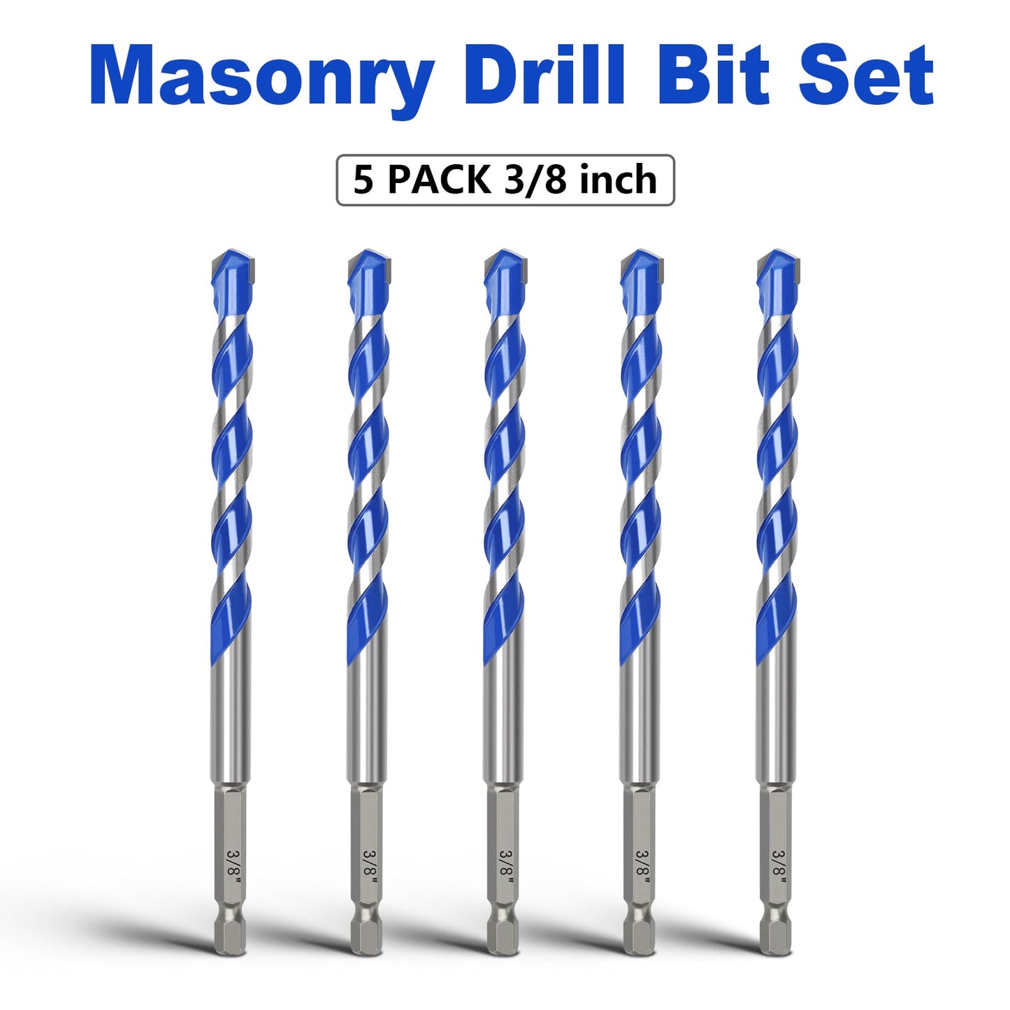 5 Pack 1/8 inch Masonry Drill Bit Set,Concrete Drill Bit Set with Hex Shank,Carbide Tip Drill Bits for Concrete, Cement, Tile,Brick, Plastic and Ceramic (1/8"（5 Pcs）)