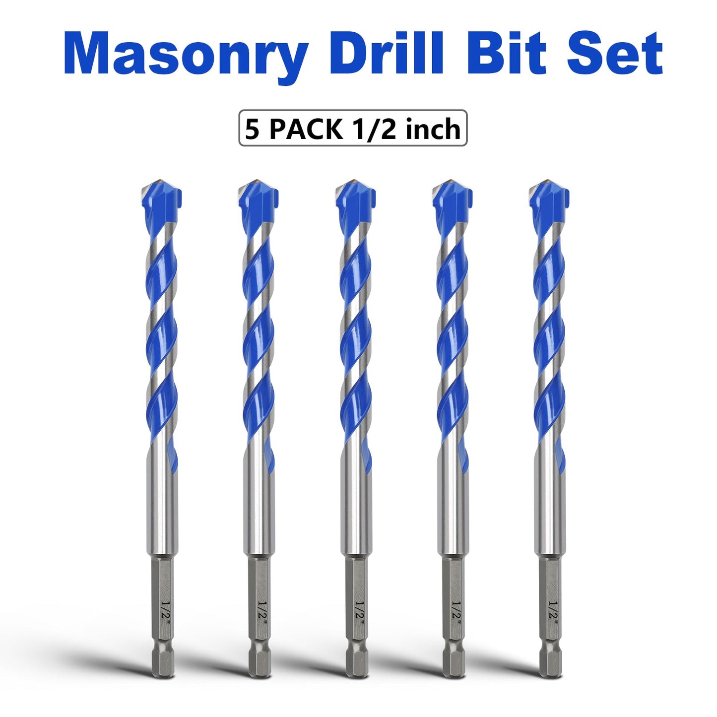 5 Pack 1/8 inch Masonry Drill Bit Set,Concrete Drill Bit Set with Hex Shank,Carbide Tip Drill Bits for Concrete, Cement, Tile,Brick, Plastic and Ceramic (1/8"（5 Pcs）)