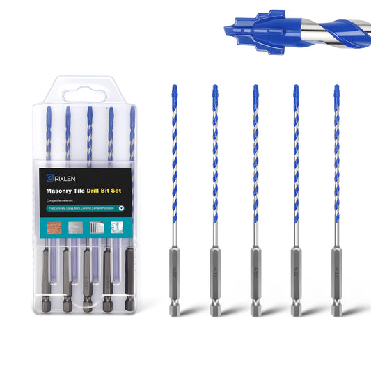 5 Pack 3/16" Tile Drill Bits, Hex Shank Step Masonry Drill Bits for Tile,Concrete, Porcelain,Brick, Glass, Cement, 6" Length