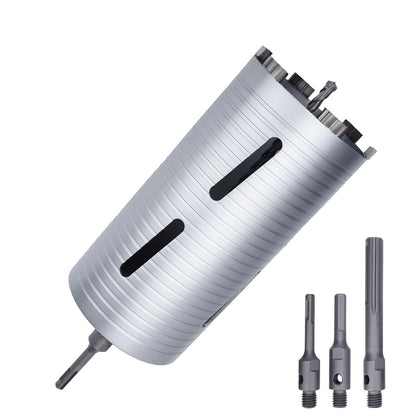 76 mm Diamant-Trockenbohrkrone, 254 mm Bohrtiefe, 5/8"-11 Gewinde Kernbohrer für Beton Mauerwerk Ziegelstein, inklusive 3 Adapter SDS Plus, SDS Max und Sechskant (76 mm)