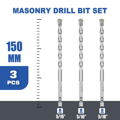 3er-Pack 1/4"(6mm) Sechskantschaft Hammerbohrer Steinbohrer, 110mm Länge Steinbohrer für Beton, Zement, Ziegel, Stein (3 Stück, 1/4" x 4.3" (6x110mm))