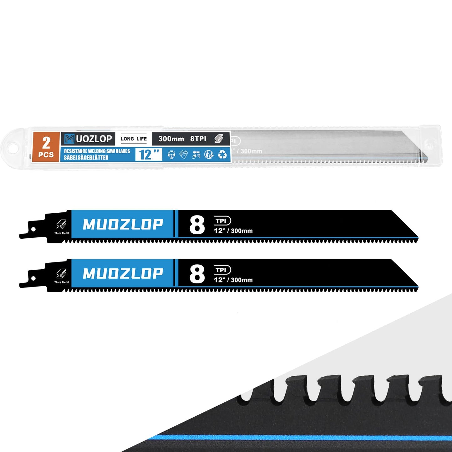 2 Pack 12 inch Reciprocating Saw Blades Set，3 TPI High Carbon Saw Blades for Wood Cutting ，Saw Blades with Organizer Case (2, 3T/12inch)