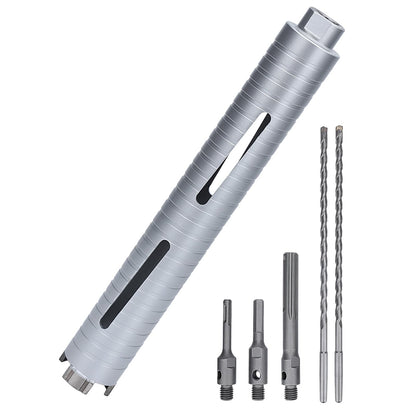76 mm Diamant-Trockenbohrkrone, 254 mm Bohrtiefe, 5/8"-11 Gewinde Kernbohrer für Beton Mauerwerk Ziegelstein, inklusive 3 Adapter SDS Plus, SDS Max und Sechskant (76 mm)