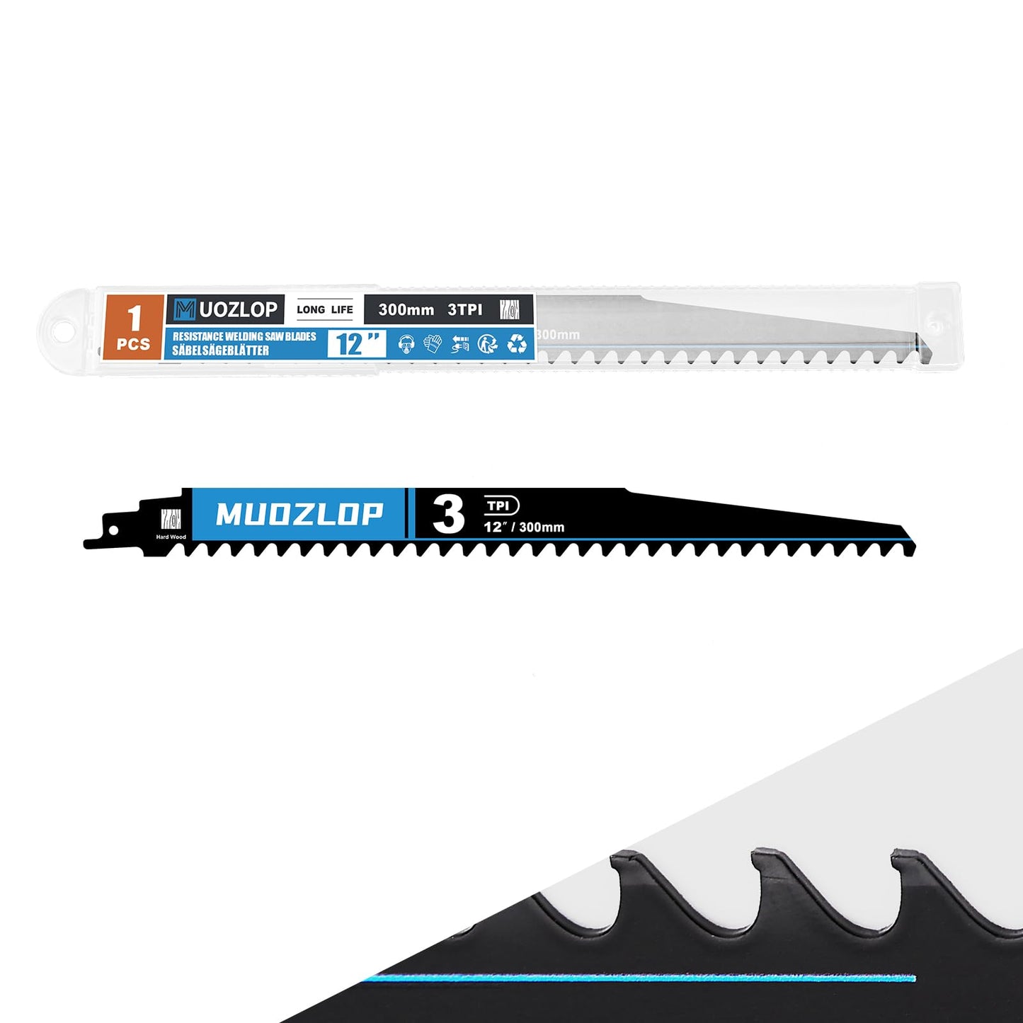 2 Pack 12 inch Reciprocating Saw Blades Set，3 TPI High Carbon Saw Blades for Wood Cutting ，Saw Blades with Organizer Case (2, 3T/12inch)