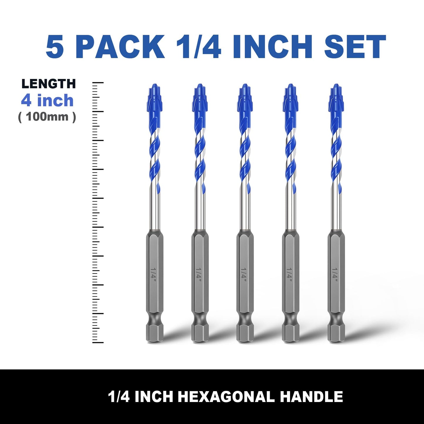 5 Pack 3/16" Tile Drill Bits, Hex Shank Step Masonry Drill Bits for Tile,Concrete, Porcelain,Brick, Glass, Cement, 6" Length