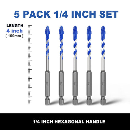 5er-Pack 3/16 Zoll Fliesenbohrer, Sechskantschaft-Stufenbohrer für Fliesen, Beton, Porzellan, Ziegel, Glas, Zement, 15,2 cm Länge