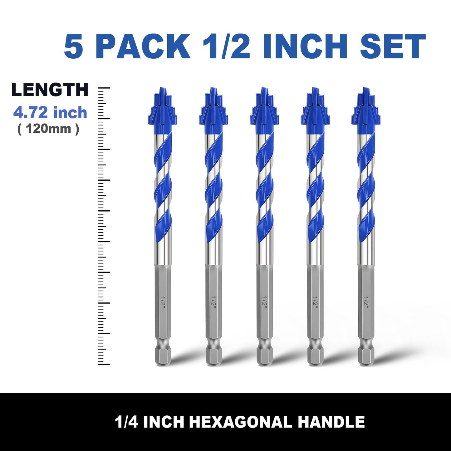 5 Pack 3/16" Tile Drill Bits, Hex Shank Step Masonry Drill Bits for Tile,Concrete, Porcelain,Brick, Glass, Cement, 6" Length