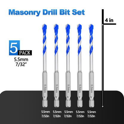 5er-Pack 5/32" Mauerbohrer-Set, Betonbohrer-Set, Betonbohrer für Beton, Fliesen, Ziegel, Zement, Glas (Sechskantschaft, 5/32 Zoll (5er-Pack))