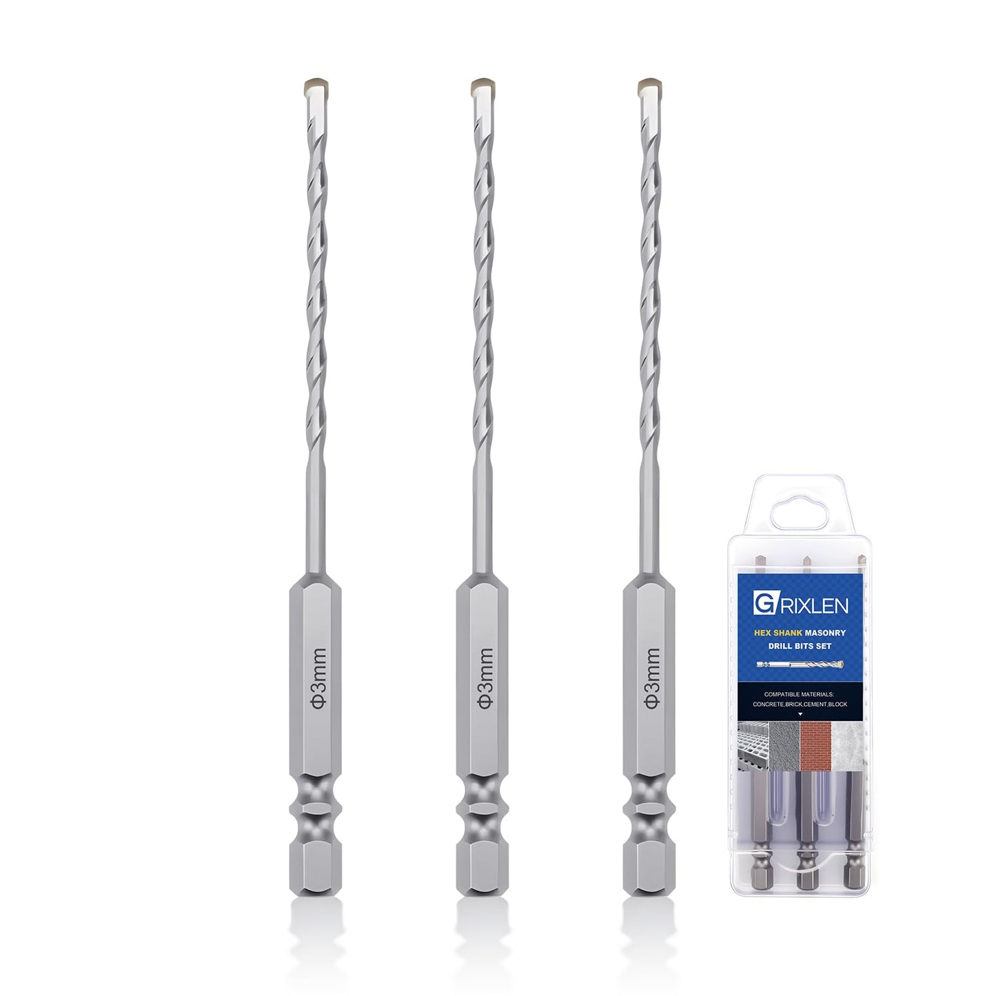 3 Pack 1/4"(6mm) Hex Shank Hammer Drill Masonry Bits, 4.3" Length Masonry Drill Bits for Concrete, Cement, Brick, Stone (3 Pieces, 1/4" x 4.3" (6x110mm))