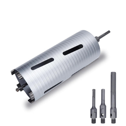 76 mm Diamant-Trockenbohrkrone, 254 mm Bohrtiefe, 5/8"-11 Gewinde Kernbohrer für Beton Mauerwerk Ziegelstein, inklusive 3 Adapter SDS Plus, SDS Max und Sechskant (76 mm)