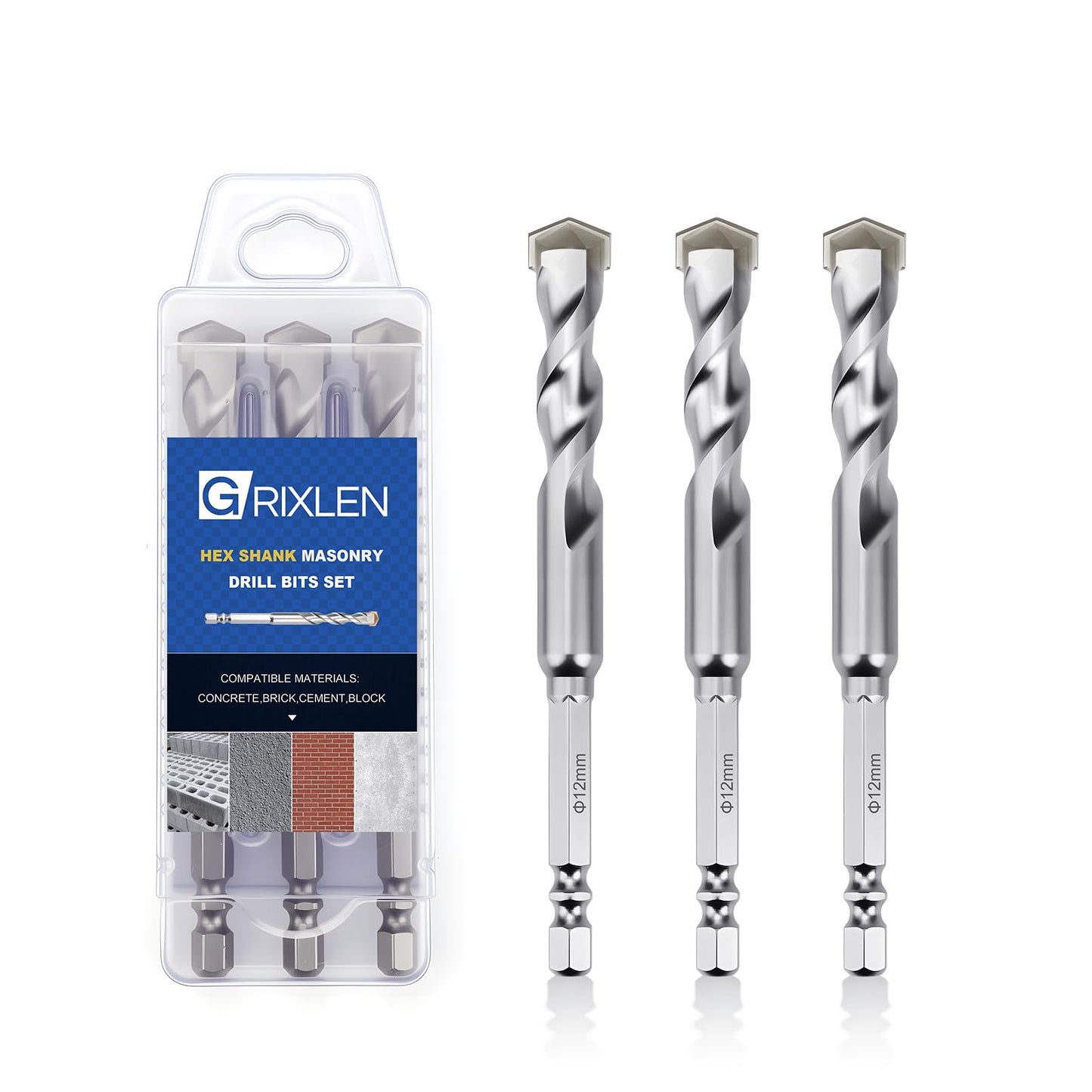 3 Pack 1/4"(6mm) Hex Shank Hammer Drill Masonry Bits, 4.3" Length Masonry Drill Bits for Concrete, Cement, Brick, Stone (3 Pieces, 1/4" x 4.3" (6x110mm))