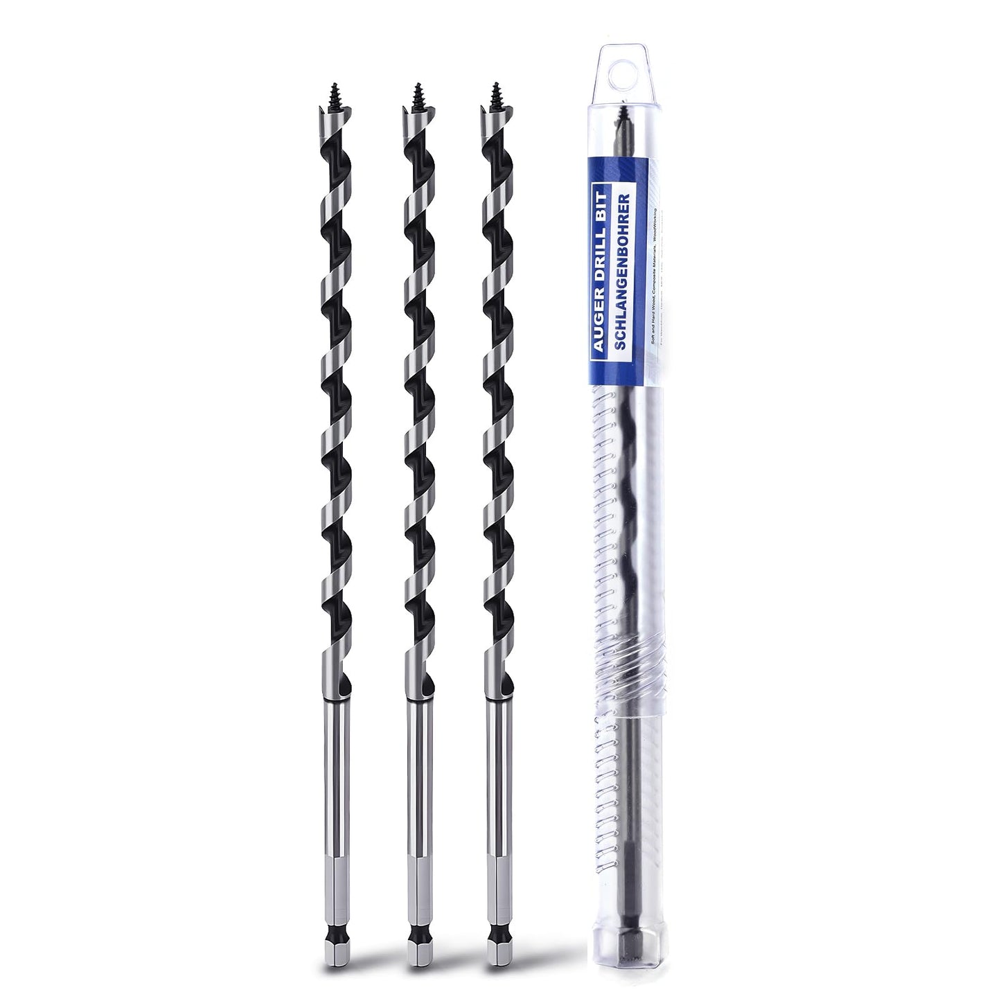 3 Pack 3/8 inch X 9 inch Auger Bit for Wood, 10x230mm Hex Long Auger Drill Bit for Wood, Hard Wood,Ship, Composite Materials, Drywall and DIY Projects